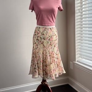 Ralph Lauren Floral Midi Skirt in Pink, Cream and Green